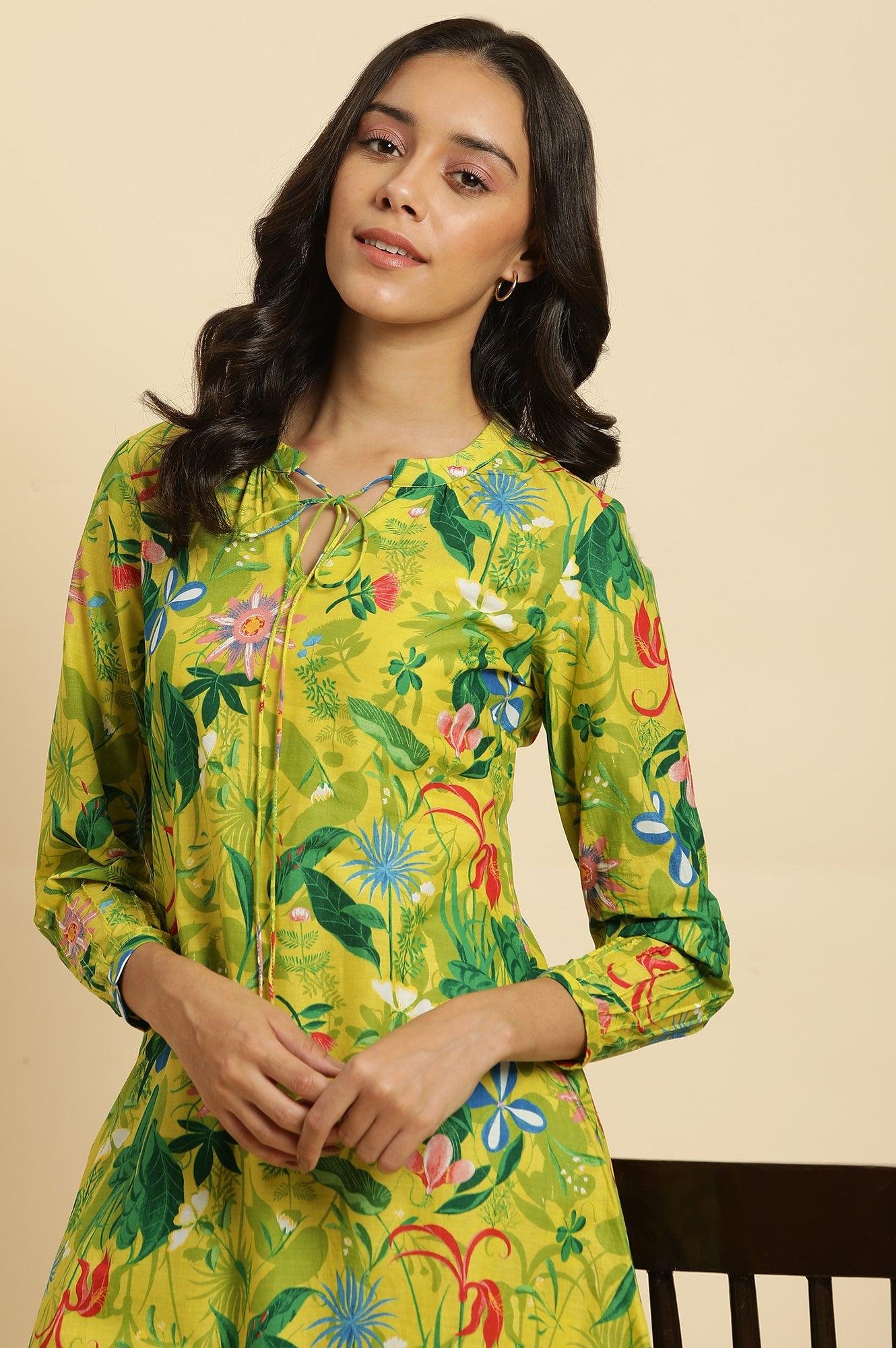 Green Floral Printed A-Line Kurta & Pants Co-Ord Set - Image 7