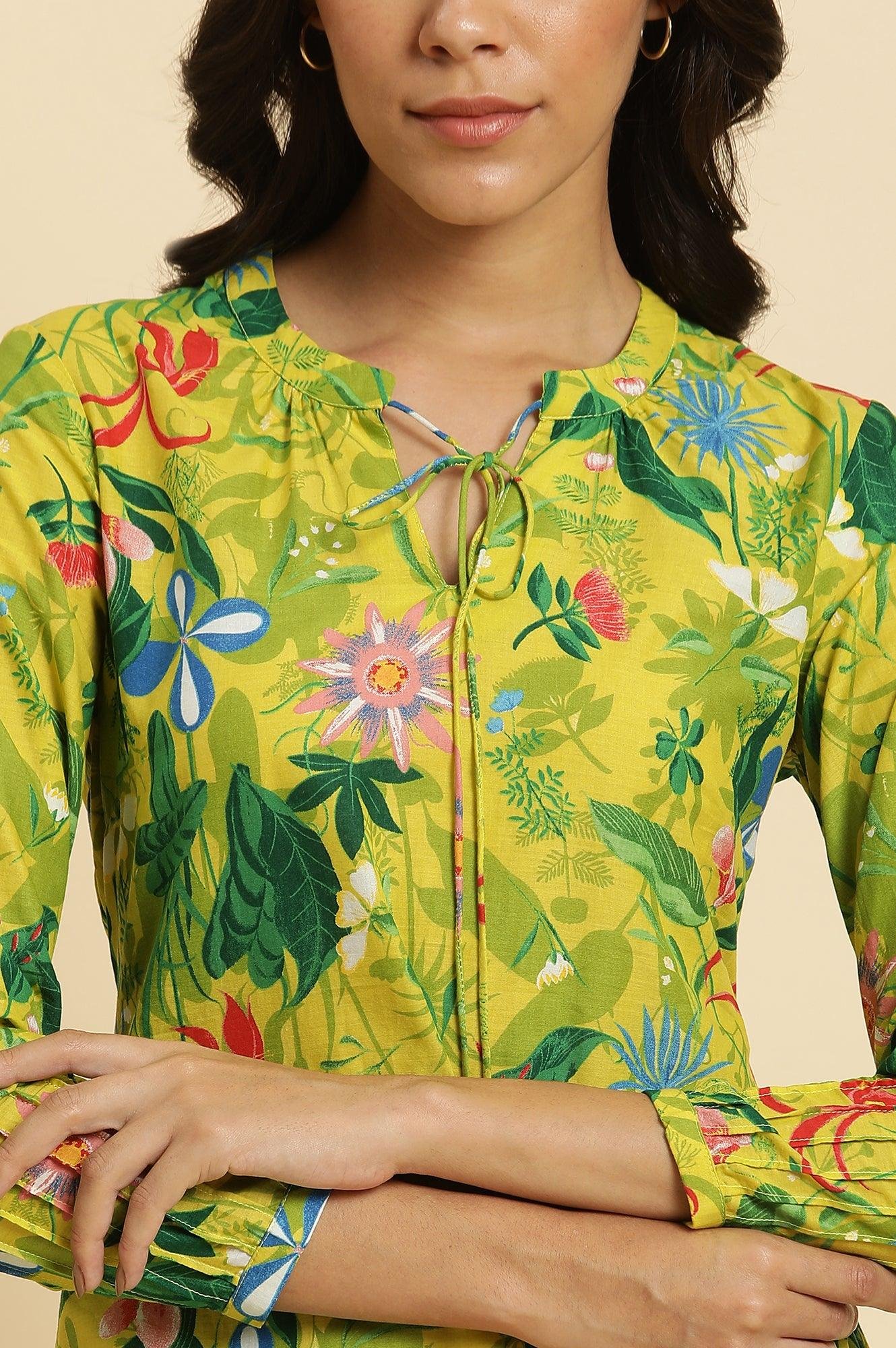 Green Floral Printed A-Line Kurta & Pants Co-Ord Set - Image 4